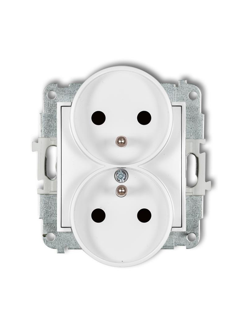 ICON Mechanizm gniazda podwójnego do ramki z uziemieniem 2x(2P+Z) (przesłony torów prądowych) biały
