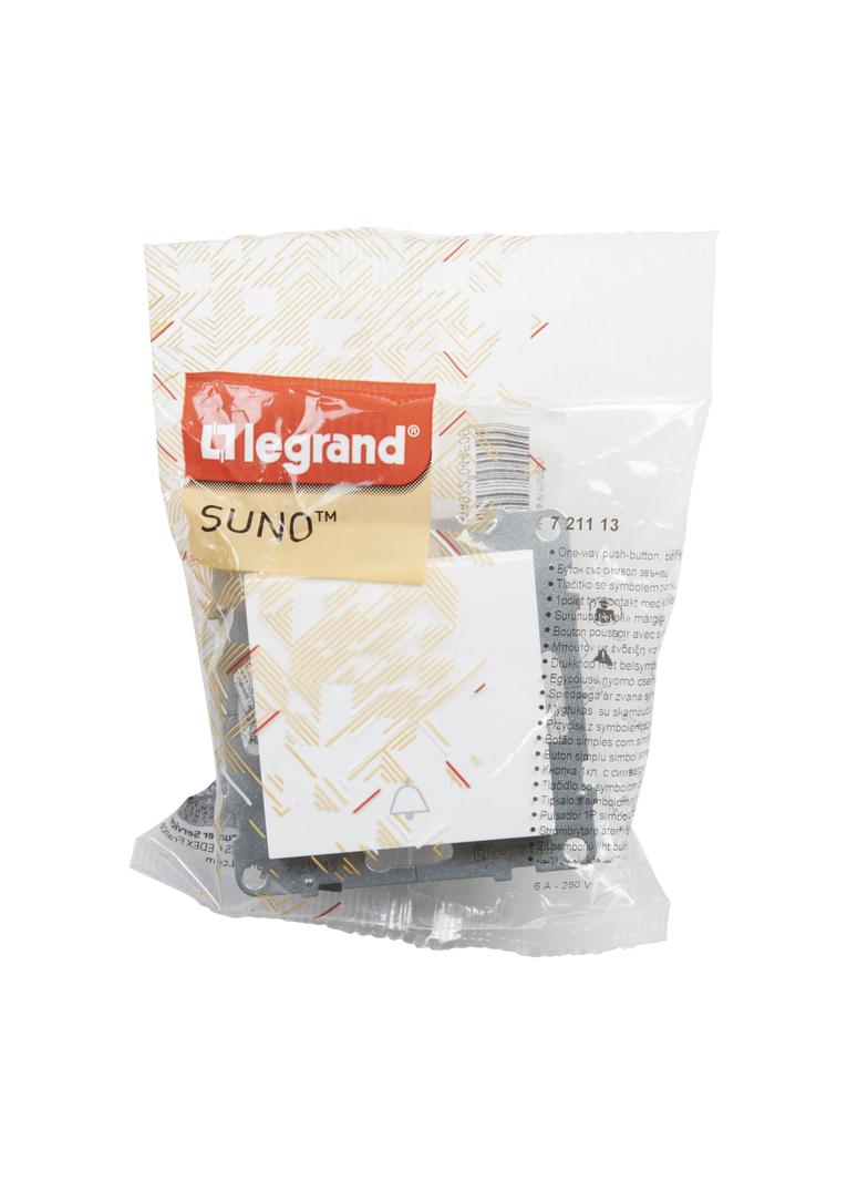 SUNO - Przycisk pojedynczy z symbolem dzwonka - 6 A - 250 V~ - zaciski automatyczne, Biały, Legrand