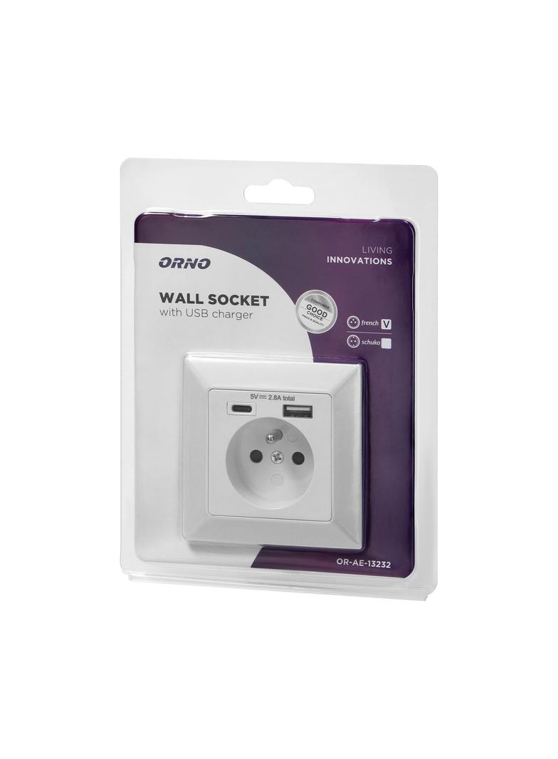 Gniazdo pojedyncze 2P+Z, USB-A + USB-C ,Wyjście 5VDC Max 2,8A OR-AE-13232 ORNO