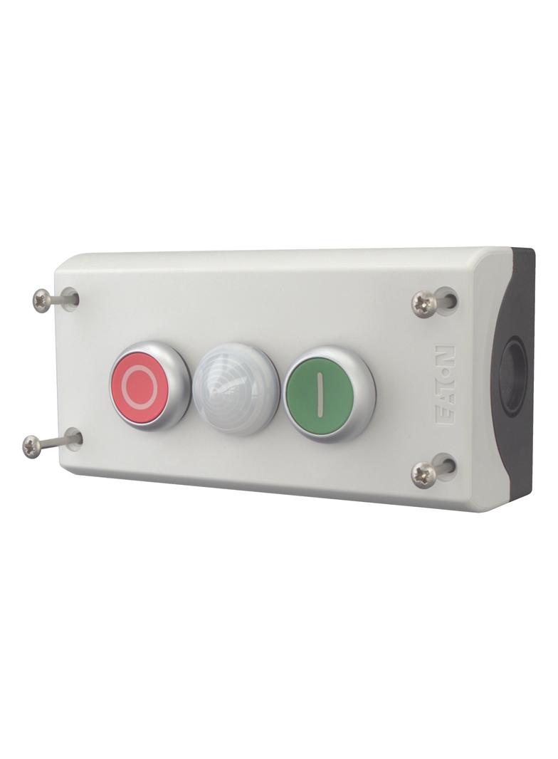 M22-I3-M2 Kaseta sterownicza 3-otworowa START/STOP/lampka biała 2Z 2R szara IP67 216533 EATON