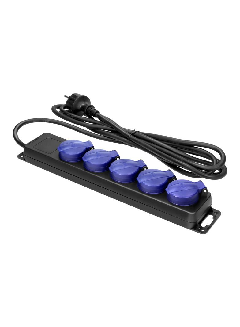 Przedłużacz warsztatowy bryzgoszczelny IP44, 5 gniazd 2P+Z IP44, schuko, przewód gumowy, H05RR-F 3x1