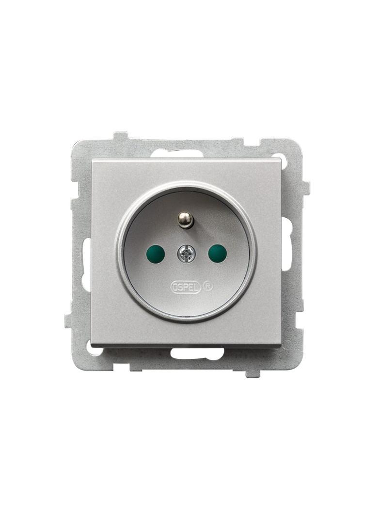 SONATA Gniazdo pojedyncze z uziemieniem z przesłonami torów prądowych - kolor srebro mat