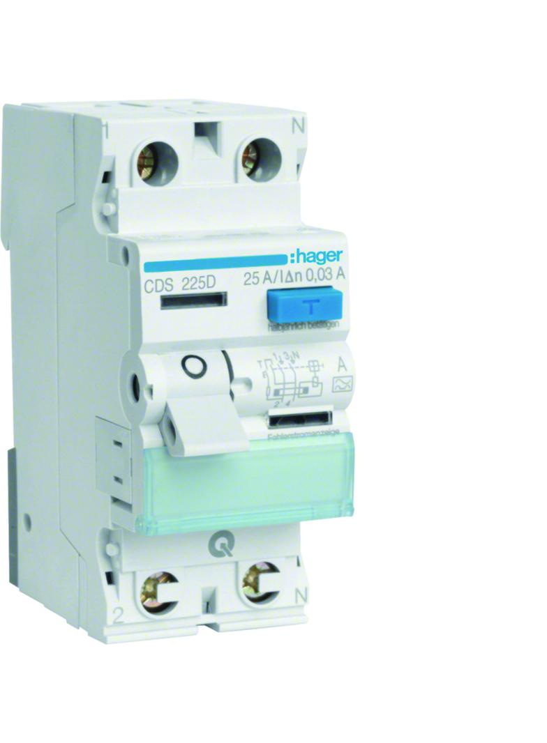 RCCB Wyłącznik różnicowoprądowy 1P+N 25A 30mA Typ A QuickConnect CDS225D HAGER