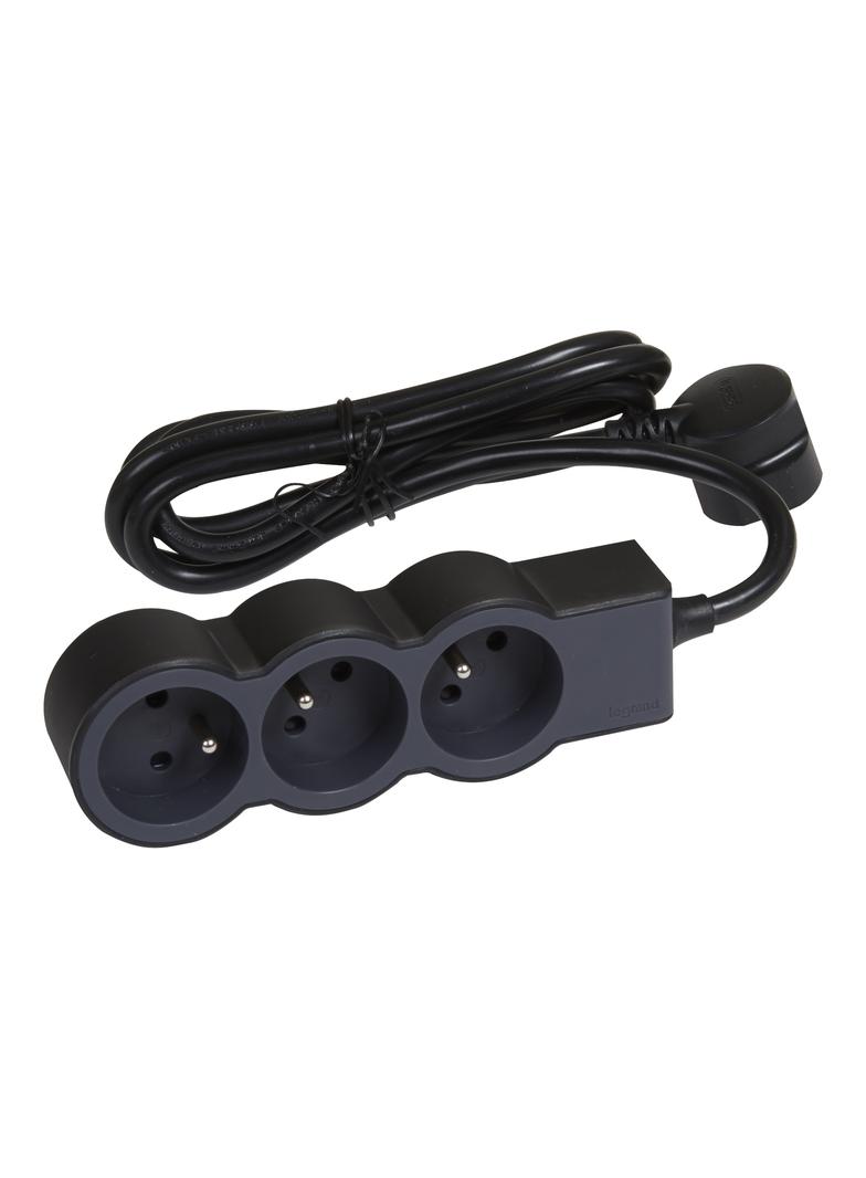 PRZEDŁUŻACZ STANDARD 3X2P+Z, Z PRZEWODEM 1.5 METRA 3X1.0 MM2 - CZARNY/GRAFITOWY, Legrand