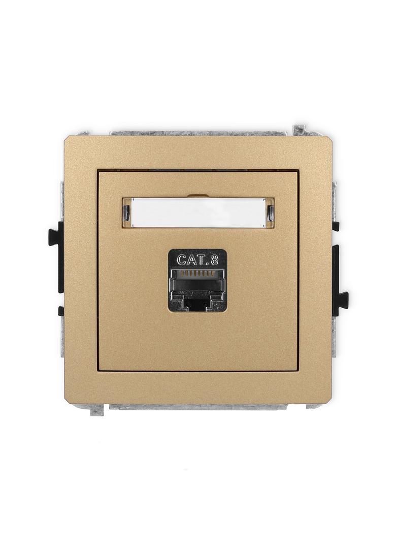 DECO Mechanizm gniazda komputerowego pojedynczego 1xRJ45, kat. 8, ekranowany, 8-stykowy złoty metali