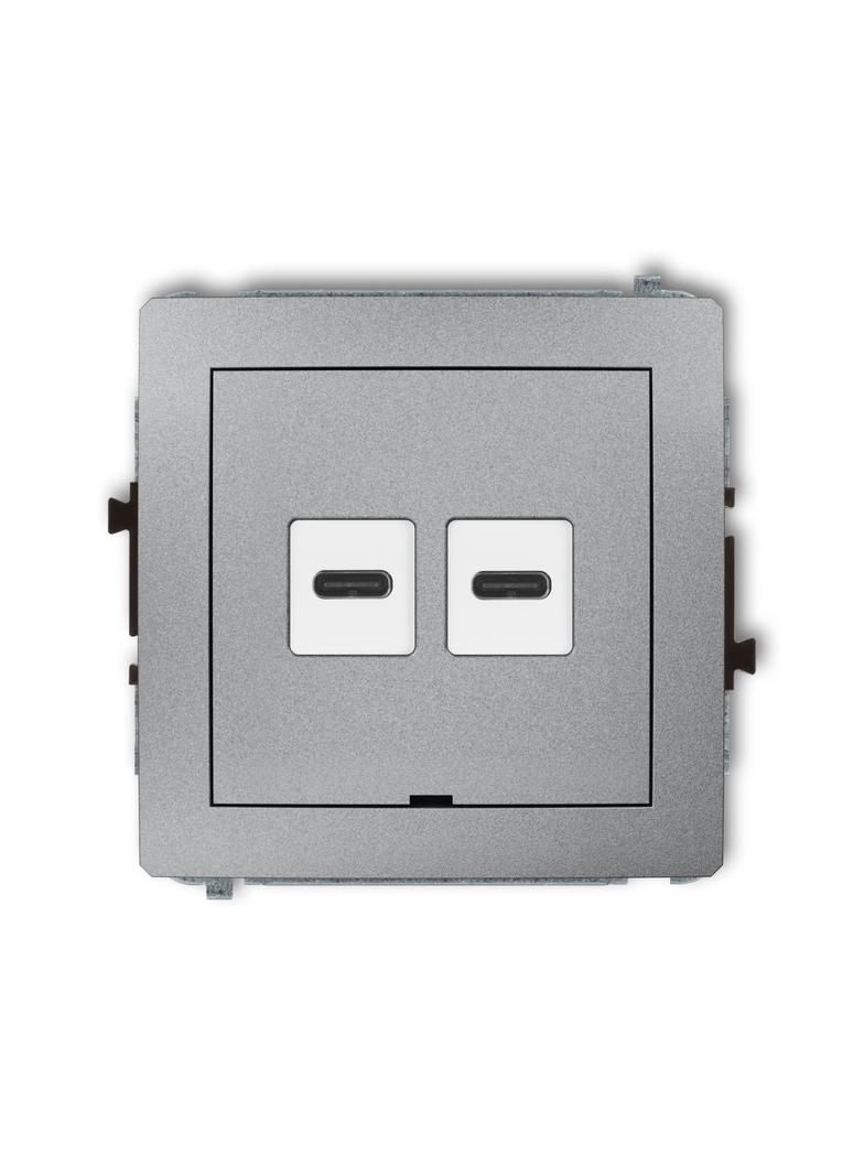 DECO Mechanizm ładowarki USB podwójnej 2xUSB C, 20W max., bez pola opisowego srebrny metalik
