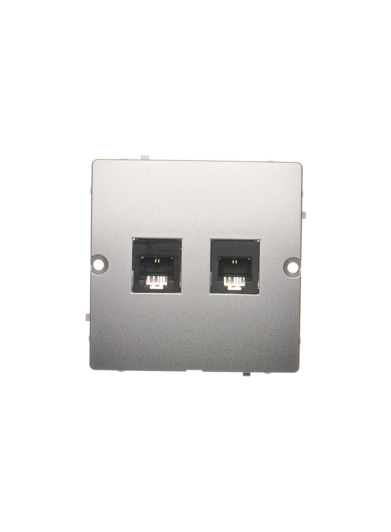 Simon Basic Gniazdo telefoniczne RJ11 podwójne Montaż gniazda na wkręty do puszki srebrny mat