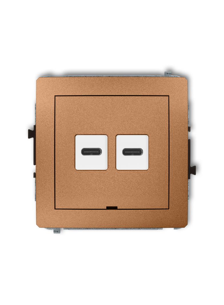 DECO Mechanizm ładowarki USB podwójnej 2xUSB C, 20W max., bez pola opisowego złoty metalik