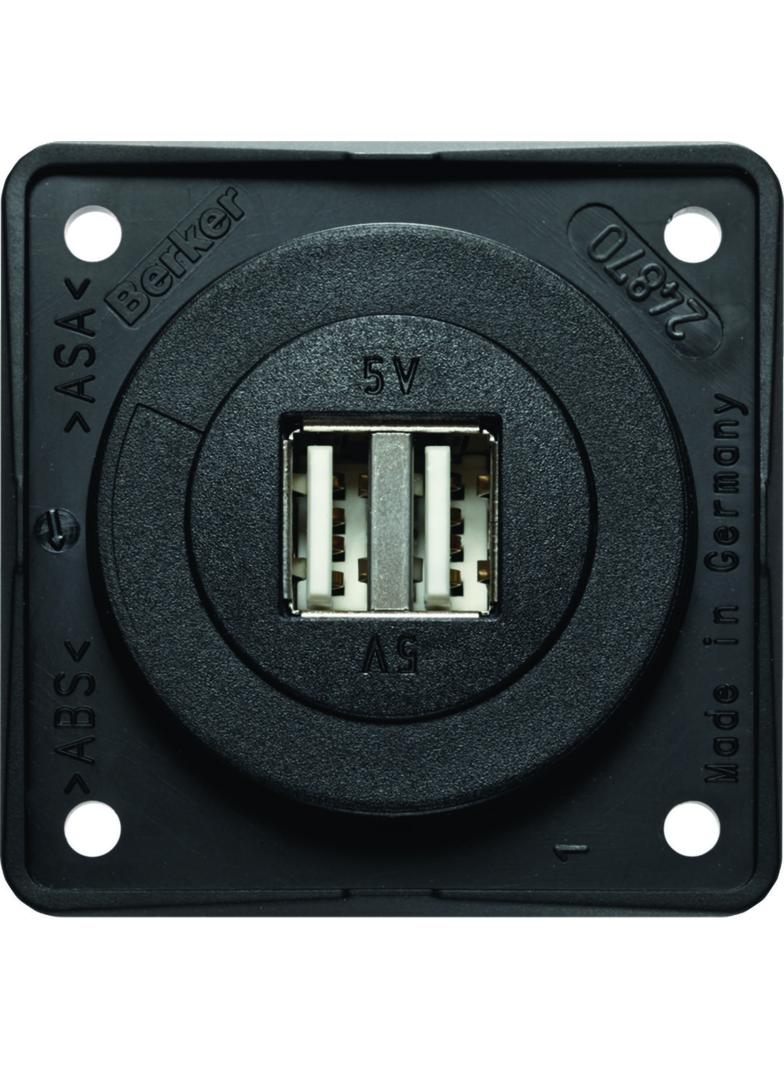 Integro Gniazdo USB ładowania podwójne, 12V, 3A; czarny mat, mechanizm czarny