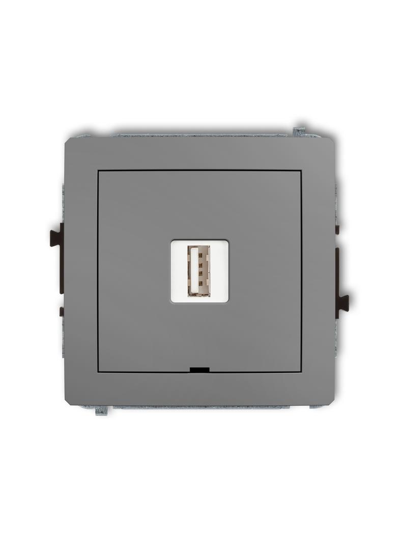 DECO Mechanizm ładowarki USB pojedynczej USB A, 5W max., 5V, 1A, bez pola opisowego szary mat
