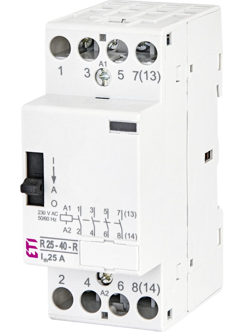 R 25-40-R-230V AC - Stycznik modułowy ze sterowaniem ręcznym 25A 1 styk rozwierny (1 mod. 1 bieg.)