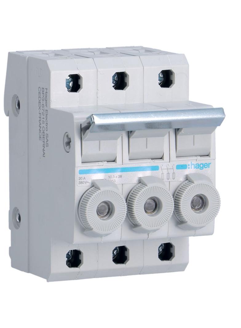 Rozłącznik bezpiecznikowy cylindryczny 3P 10x38mm 20A L95300 HAGER