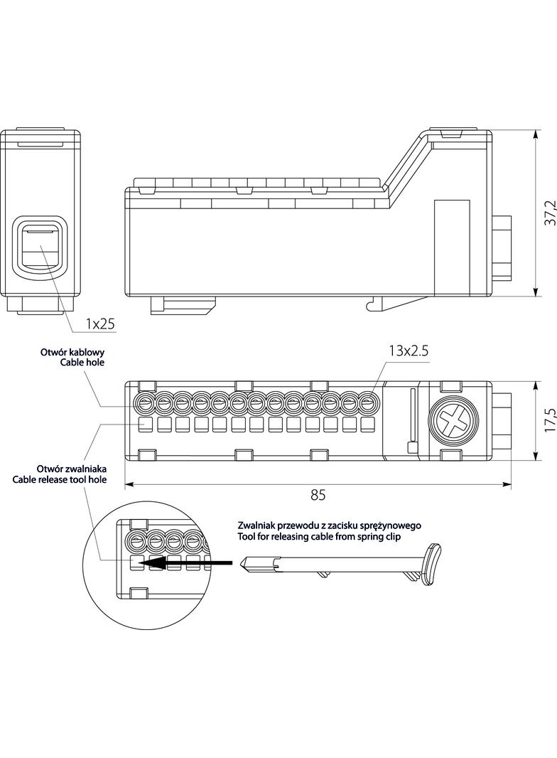 Blok rozdzielczy bezgwintowy TLC14N 1,5-2,5 /25 niebieski 49.1402 OPATÓWEK
