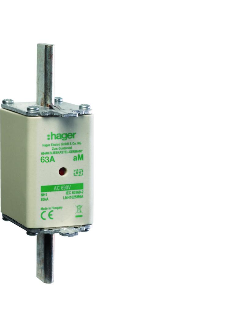 Wkładka bezp. nożowa NH1 wsk.podw. uchwyt nieiz. aM 63A 690 VAC LNH1063M6A HAGER
