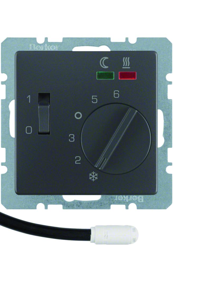 BERKER Q.x Regulator temperatury podłogi z stykiem zwiernym elementem centralnym LED antracyt aksami
