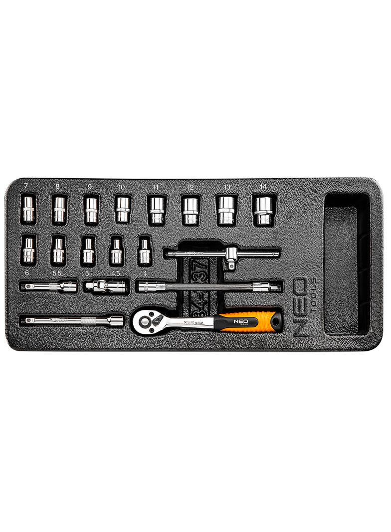 Klucze nasadowe 1/4", zestaw 19 szt., wkładka