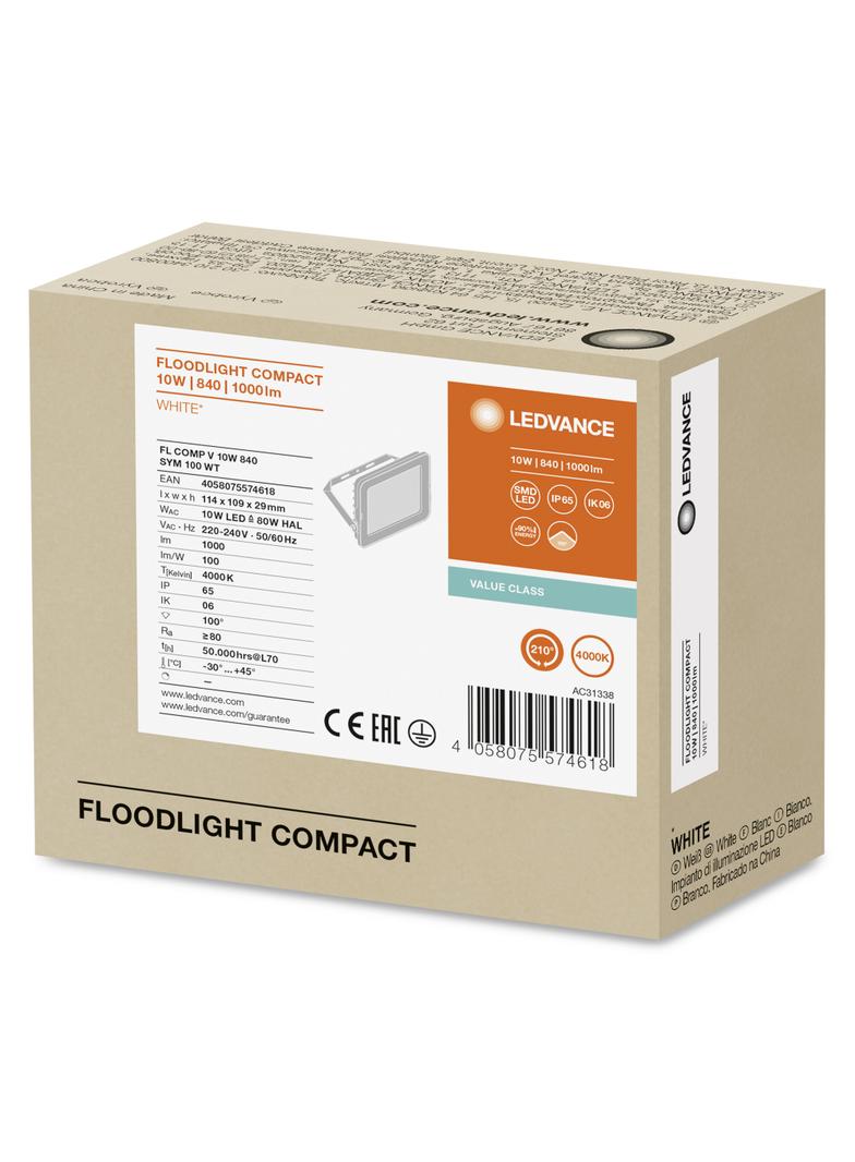 Naświetlacz LED FLOOD COMPACT V 10W 840 SYM 100 WT 4058075574618 LEDVANCE