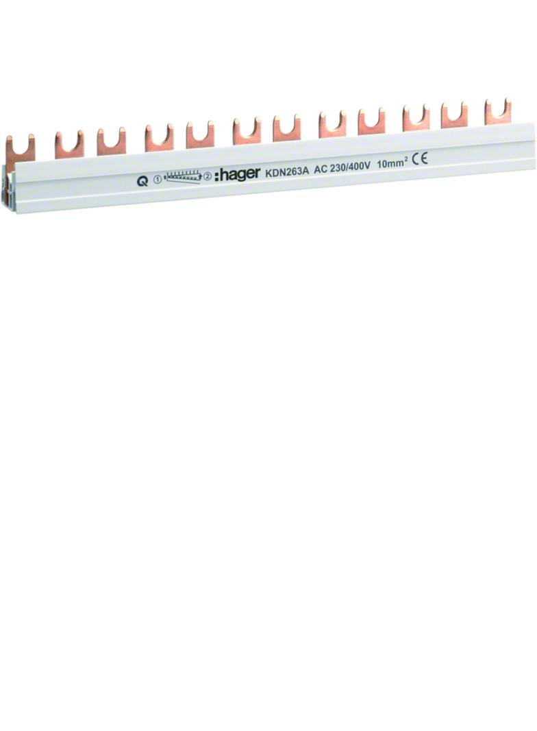 Szyna grzebieniowa widełkowa pozioma 2P 10mm2 12M KDN263A HAGER