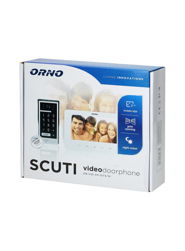 Zestaw wideodomofonowy, bezsłuchawkowy, kolor, LCD 7'', interkom, z szyfratorem, natynkowy, biały, SC OR-VID-VP-1073/W ORNO