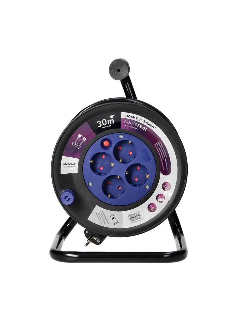 Przedłużacz bębnowy 4 gniazda (Schuko) kabel PVC H05VV-F 3x1.0mm2 długość - 30m Termik Prz OR-AE-131