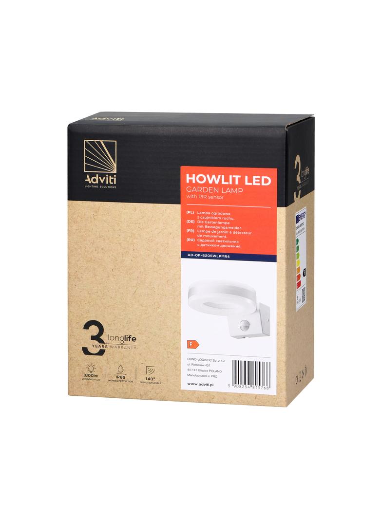 HOWLIT LED 20W, oprawa ogrodowa z czujnikiem ruchu, 1800lm, IP65, 4000K, biała AD-OP-6205WLPMR4 ORNO