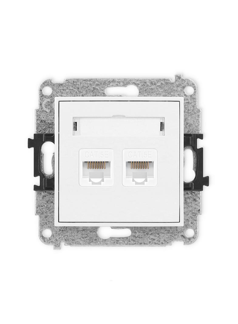MINI Mechanizm gniazda komputerowego podwójnego 2xRJ45, kat. 5e, 8-stykowy biały
