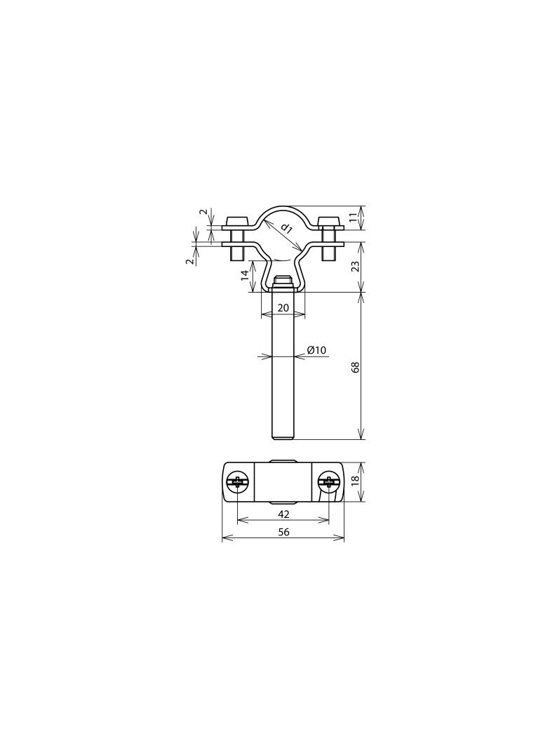 Wspornik do HVI fi 20-23 mm, fi 16 mm, dł. 75 mm, stal nierdzewna NIRO