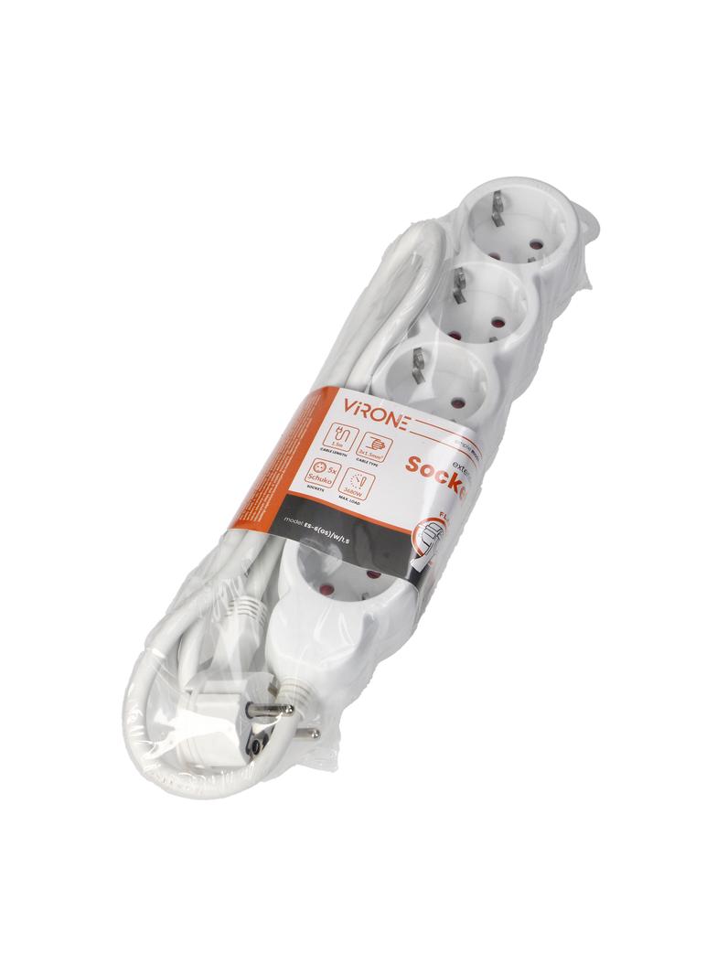 Przedłużacz 5-krotny 2P+Z (Schuko), 1,5m H05VV-F 3x1,5mm2, Imax=16A, płaska wtyczka, biały ES-6(GS)/W/1,5 ORNO