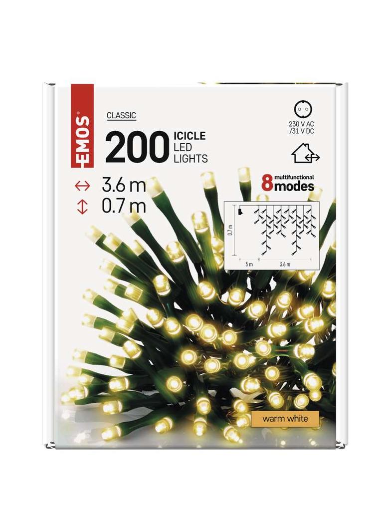 Lampki świąteczne sople 200LED 3,6m ciepła biel IP44 D4CW01 EMOS