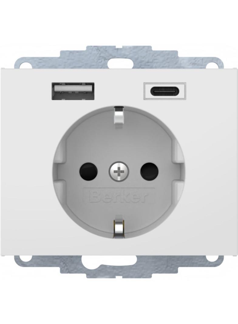 K.1 Gniazdo SCHUKO z ładowarką USB A+C 2.4/3.0 A; samozaciski; biały połysk