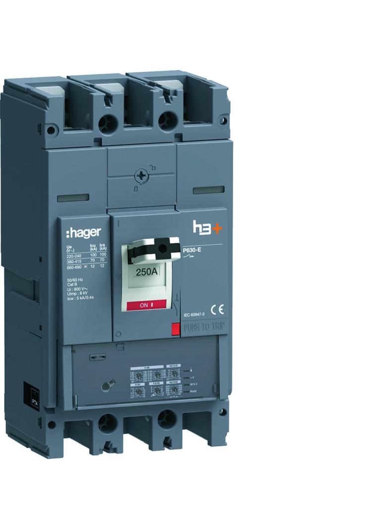 MCCB Wyłącznik mocy h3+ P630 LSI 3x250A 70kA HEW250JR HAGER