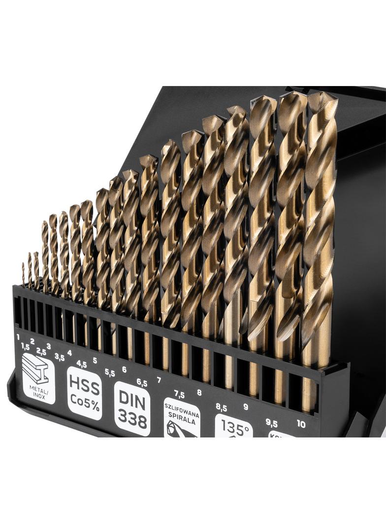 Wiertła do metalu HSS-CNC, 124°, "Pro-Tec", 1.0-10.0 mm, zestaw 19 szt.