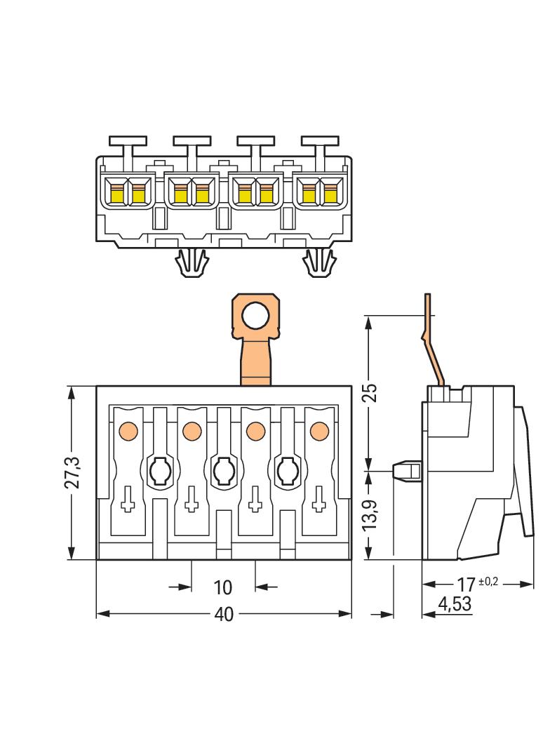 złączka zasilająca 4-biegunowa ze stopkami z stykiem PE
