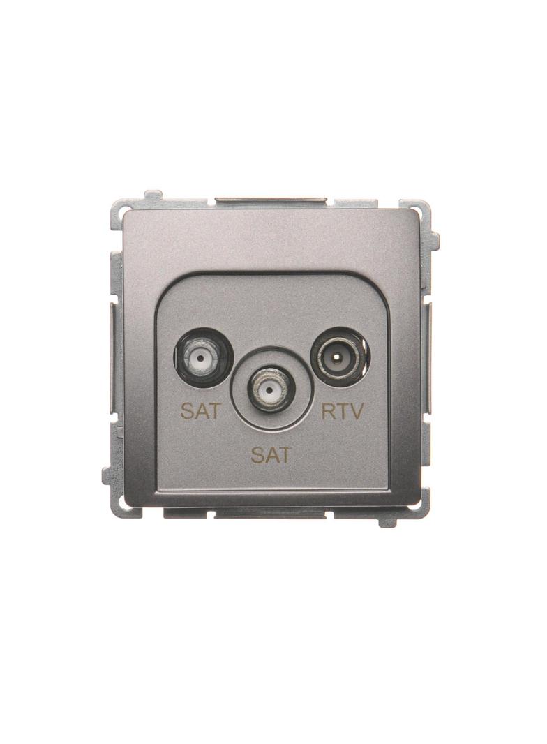 Simon Basic Gniazdo antenowe satelitarne podwójne końcowe SAT-SAT-RTV . 2xwejście: SAT: 5–2400 MHz RTV: 5–862 MHz stal inox BMZAR+SAT3.1-P2.01/21 KONTAKT