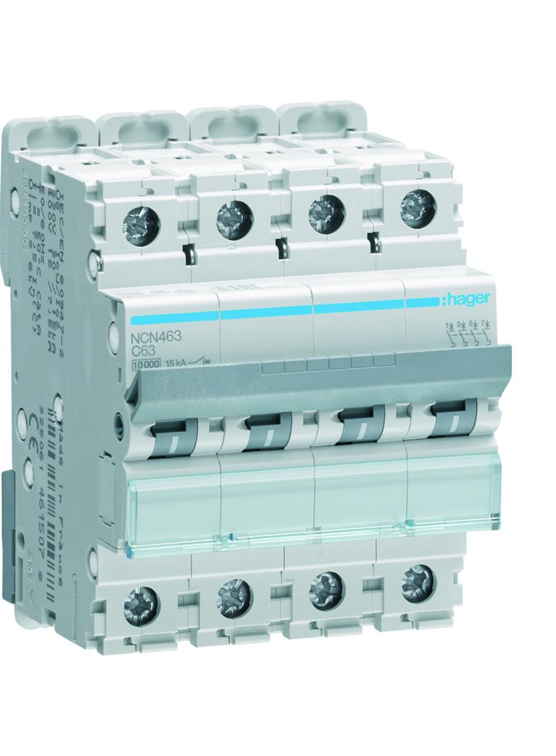 MCB Wyłącznik nadprądowy 10kA/15kA 4P C 63A NCN463 HAGER