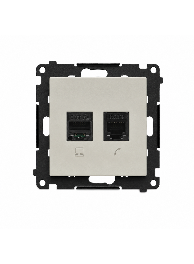 Simon 55 Gniazdo komputerowe RJ45 kat. 5e + telefoniczne RJ12 kaszmirowy T5F.01/142