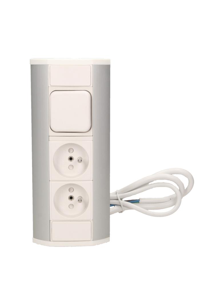 Gniazdo meblowe 2x2P+Z z wyłącznikiem, biało-srebrne OR-GM-9002/W-G ORNO