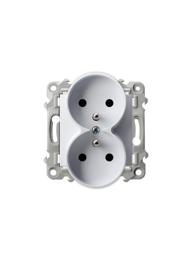 SZAFIR Gniazdo podwójne z uziemieniem moduł bez ramki - kolor biały