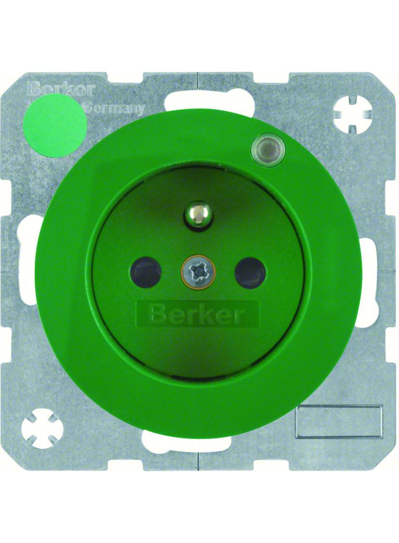 BERKER R.1/R.3 Gniazdo z uziemieniem i diodą kontrolną LED zielony połysk 6765092003 HAGER