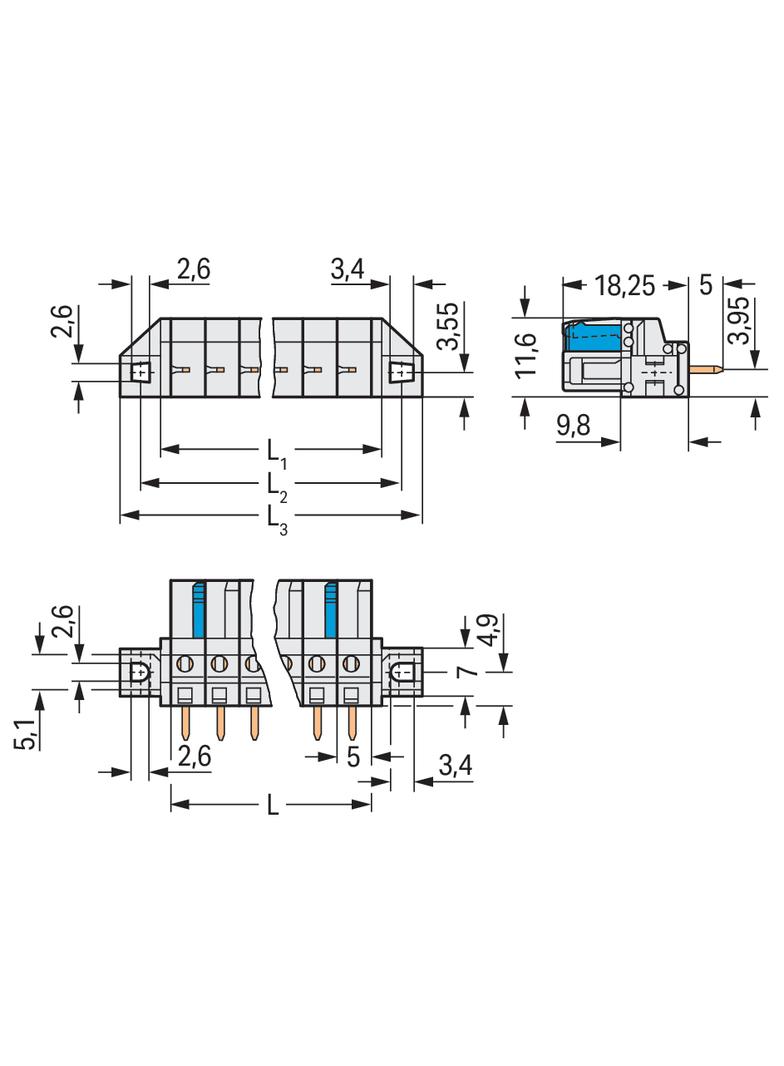 MCS-MIDI Classic gniazdo 2-bieg. j-szare raster 5 mm