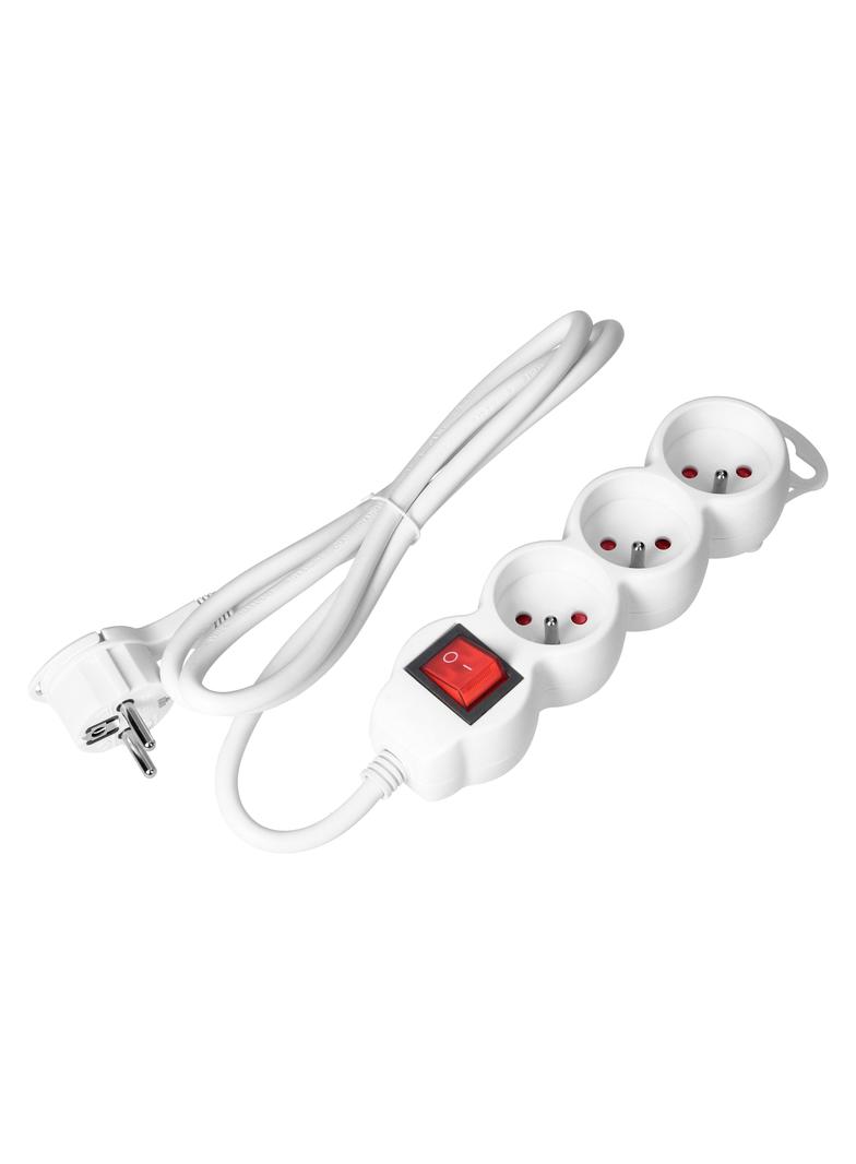 Przedłużacz 3-krotny z wyłącznikiem 3m H05VV-F 3x1,5mm2 Imax=16A płaska wtyczka biały