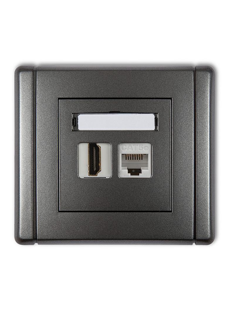 FLEXI Gniazdo pojedyncze HDMI 2.0 + gniazdo komp. poj. 1xRJ45, kat. 5e, 8-stykowe grafitowy
