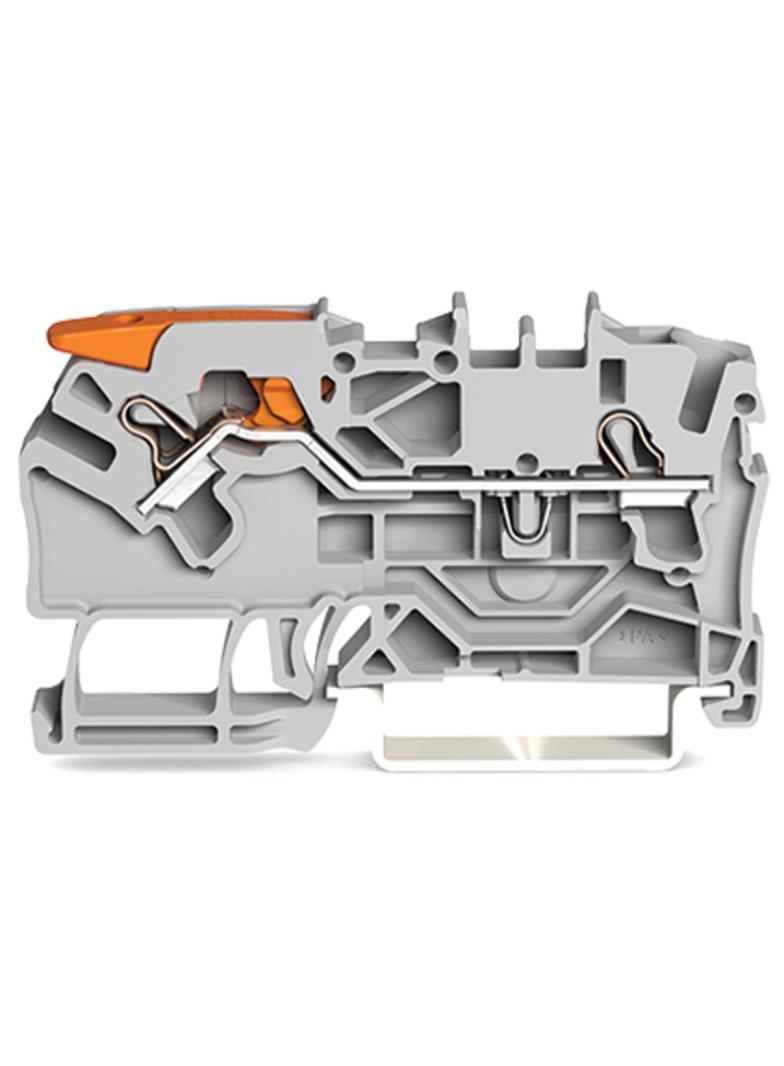 2-przewodowa złączka przelotowa z dźwignią i Push-in CAGE CLAMP® 2,5 mm2, szara