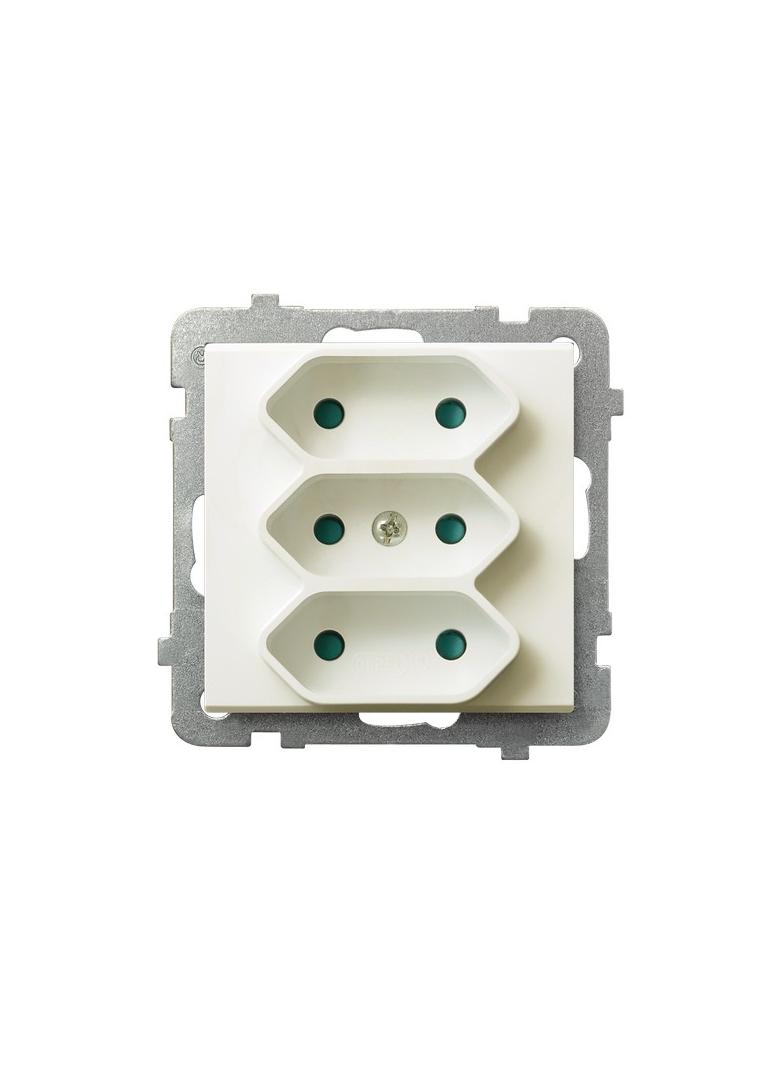 SONATA Gniazdo potrójne EURO z przesłonami torów prądowych - kolor ecru