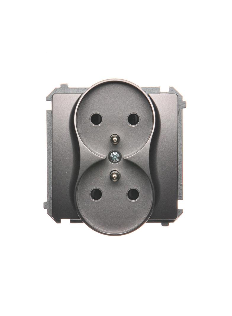 Simon Basic Gniazdo podwójne z/u z przesłonami 16A z. śrub. stal inox