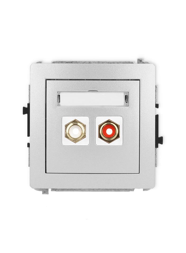 DECO Mechanizm gniazda podwójnego RCA (typu cinch - biały i czerwony, pozłacany) srebrny metalik