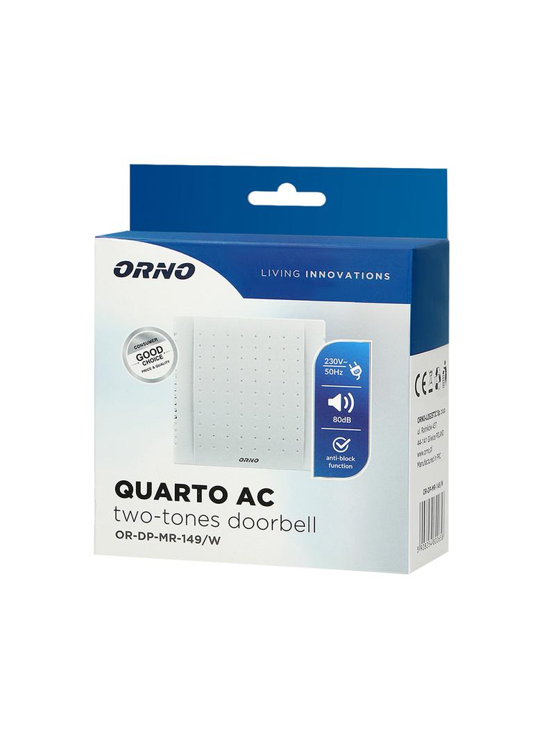 Dzwonek elektromechaniczny dwutonowy QUARTO AC 230V biały OR-DP-MR-149/W ORNO