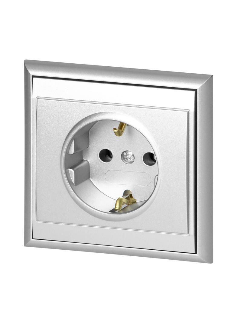 Gniazdo pojedyncze podtynkowe 2P+Z, Schuko Luna, 16A, 250V, PT-17L, srebrny