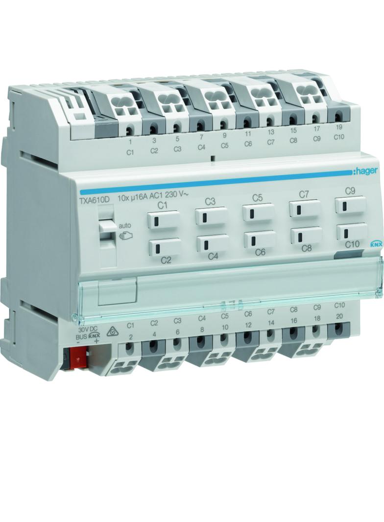 KNX e/s Sterownik załączający/żaluzjowy obciążenie pojemnościowe 16 A 10-/5-kr TXA610D HAGER