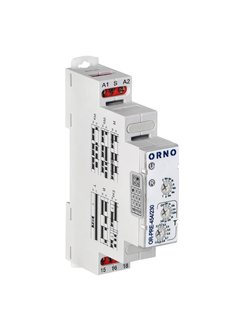 Przekaźnik czasowy 10 funkcji 230VAC OR-PRE-454/230 ORNO